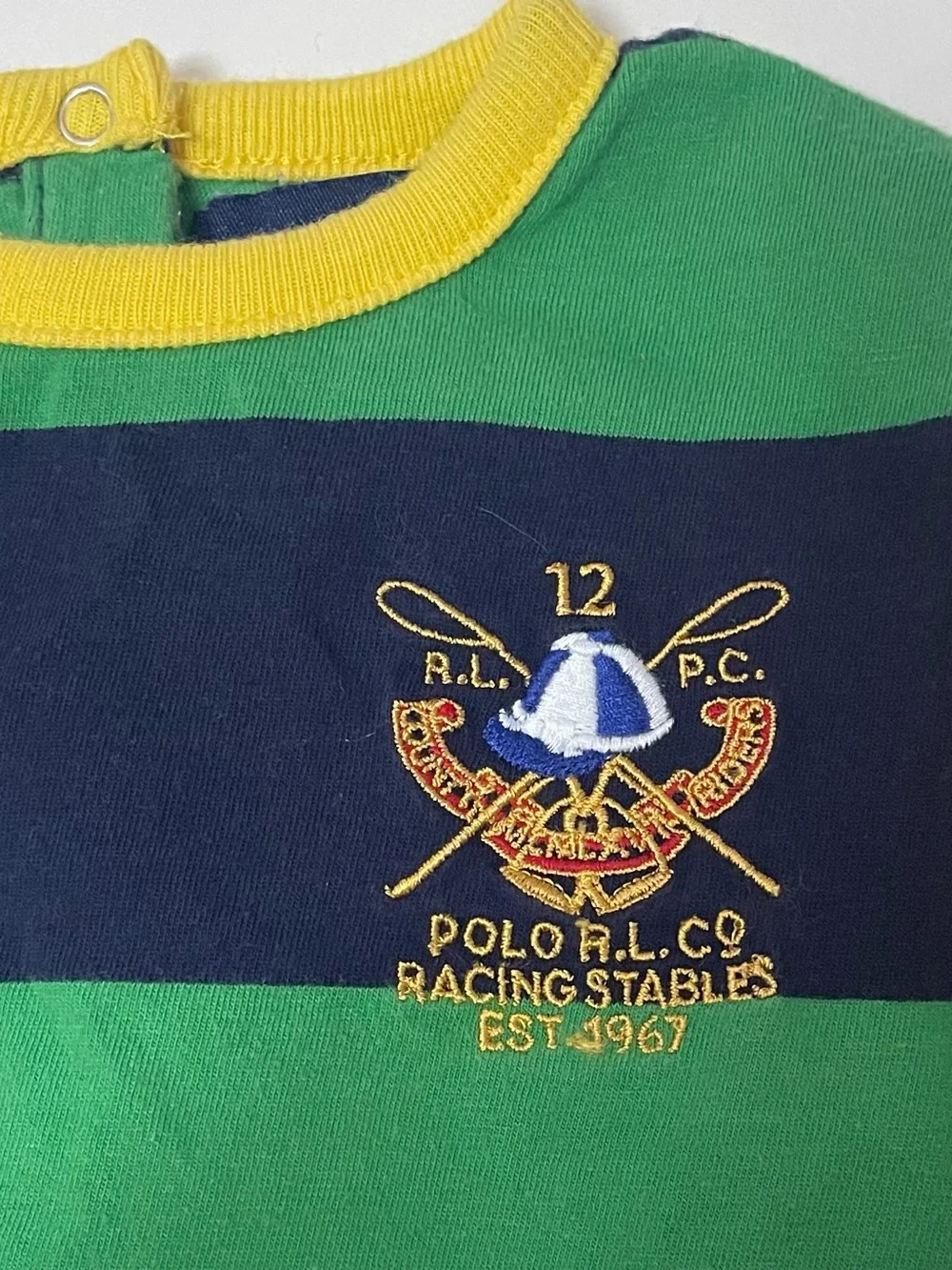 Ralph Lauren Navy, Green & Yellow Striped Crest Rugby Dress 24 months